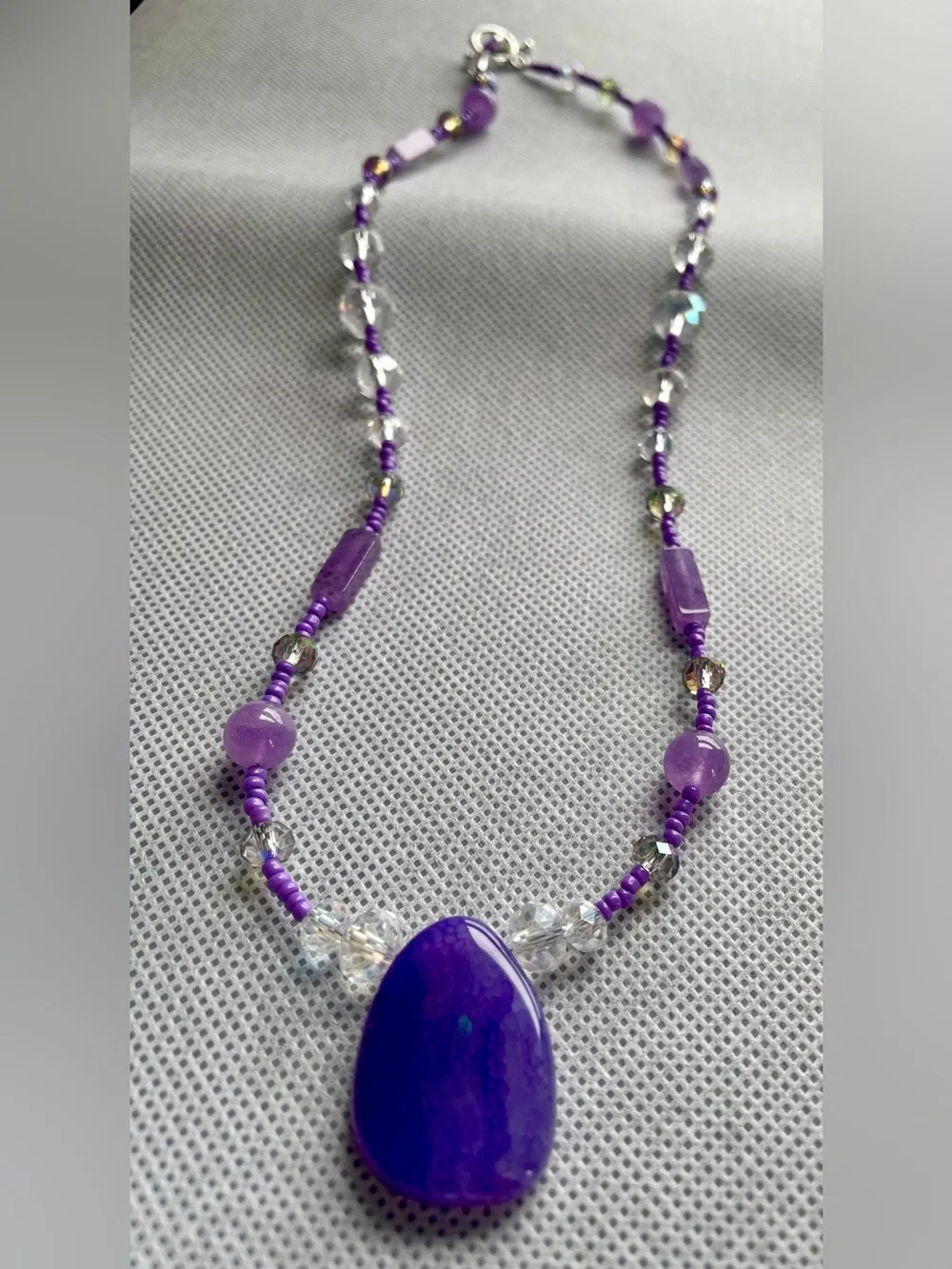Handmade Purple Beaded Pendant Necklace - Elegant Women Jewelry